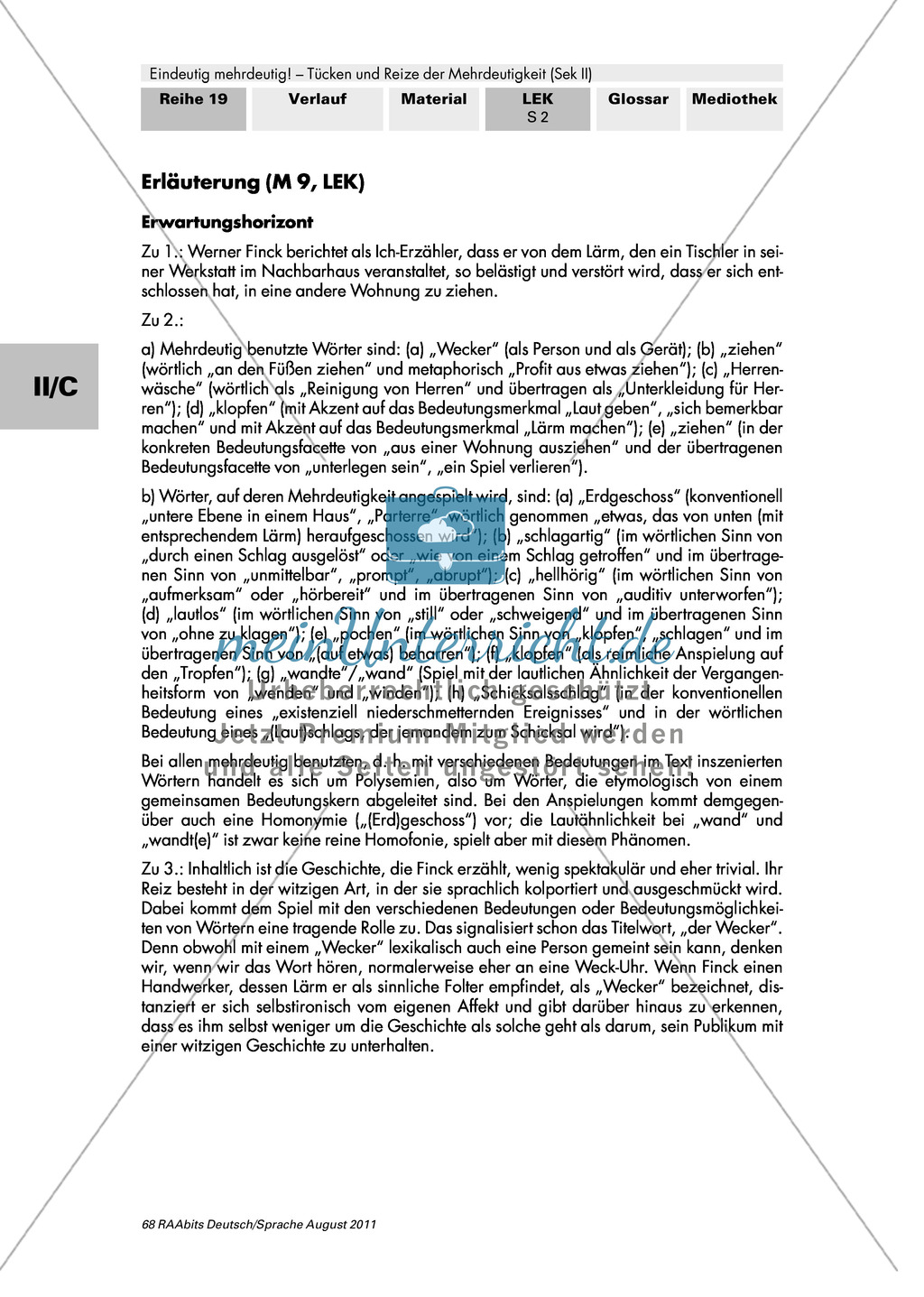 Mehrdeutigkeit: Lernerfolgskontrolle + Erwartungshorizont: Material einzeln Preview 2