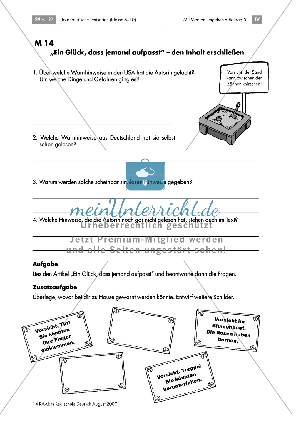 "Ein Glück, dass jemand aufpasst" - Textsorte erkennen: Arbeitsblatt + Hinweise + Erwartungshorizont: Material einzeln Preview 1