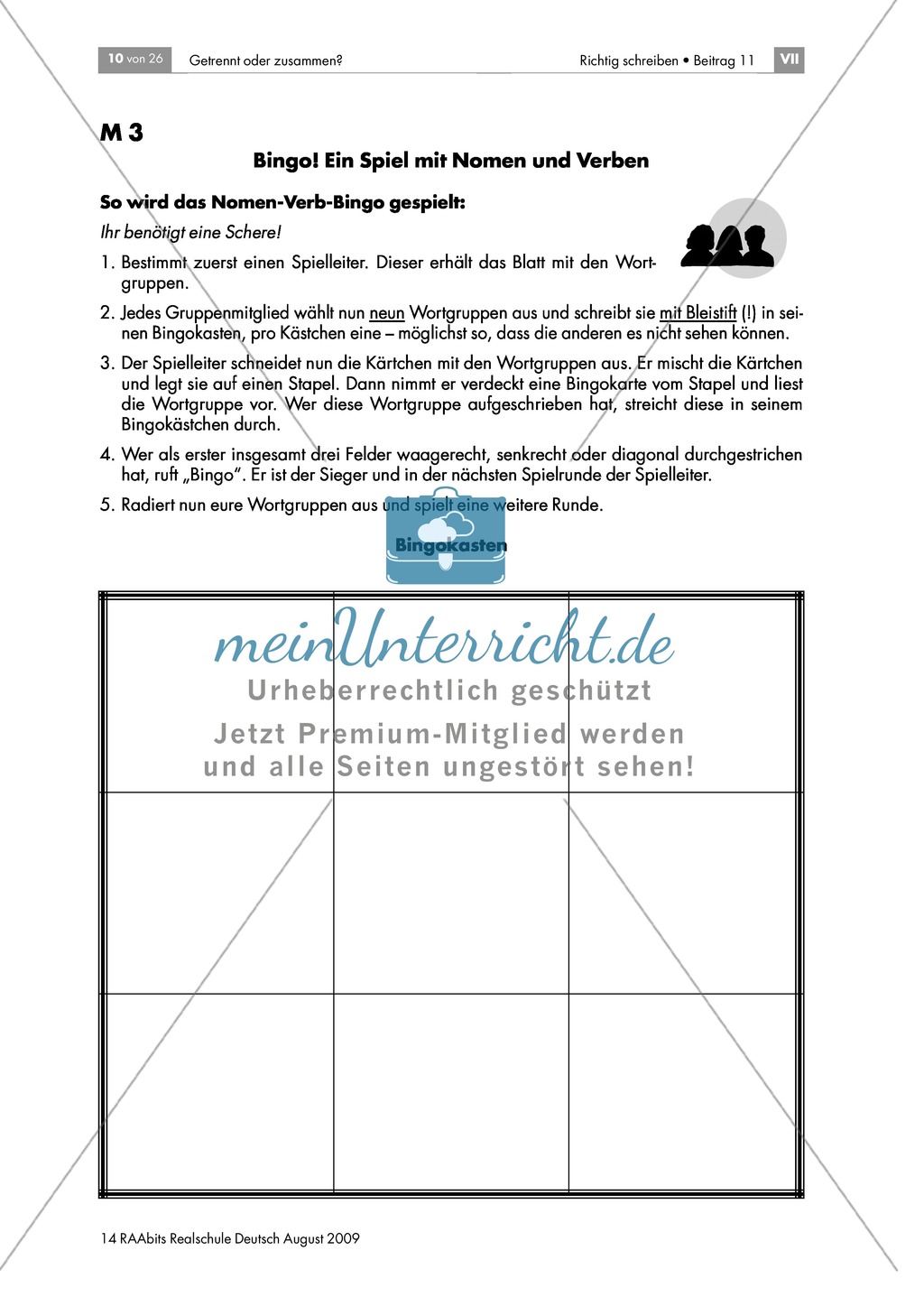 Bingo! Ein Spiel mit Nomen und Verben: Spielmaterial + Hinweise: Material einzeln Preview 1
