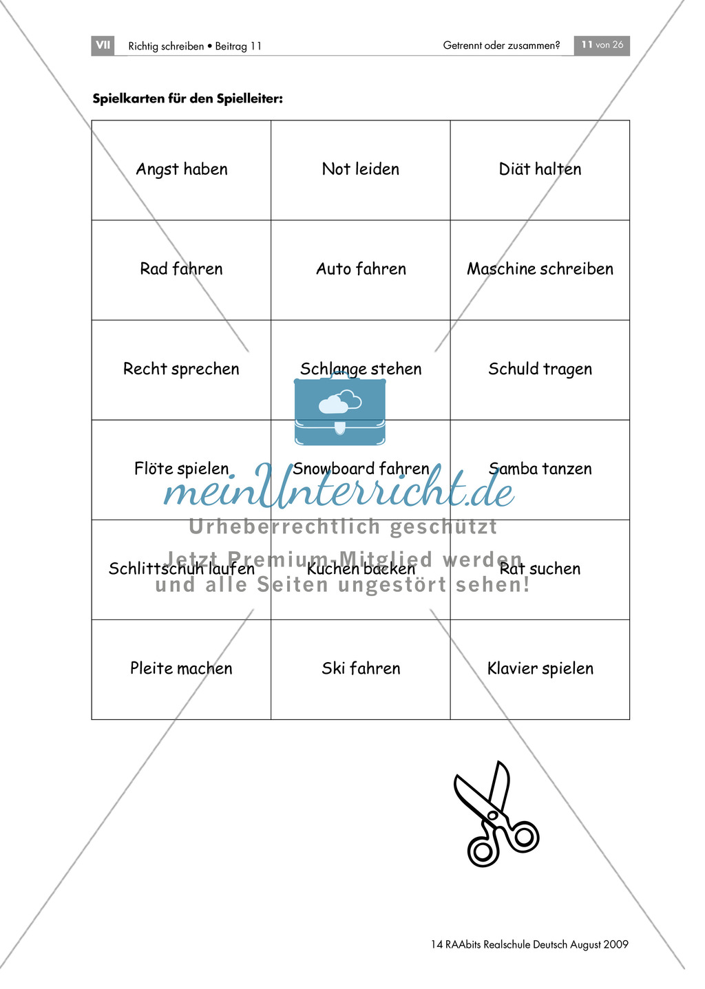 Bingo! Ein Spiel mit Nomen und Verben: Spielmaterial + Hinweise: Material einzeln Preview 2