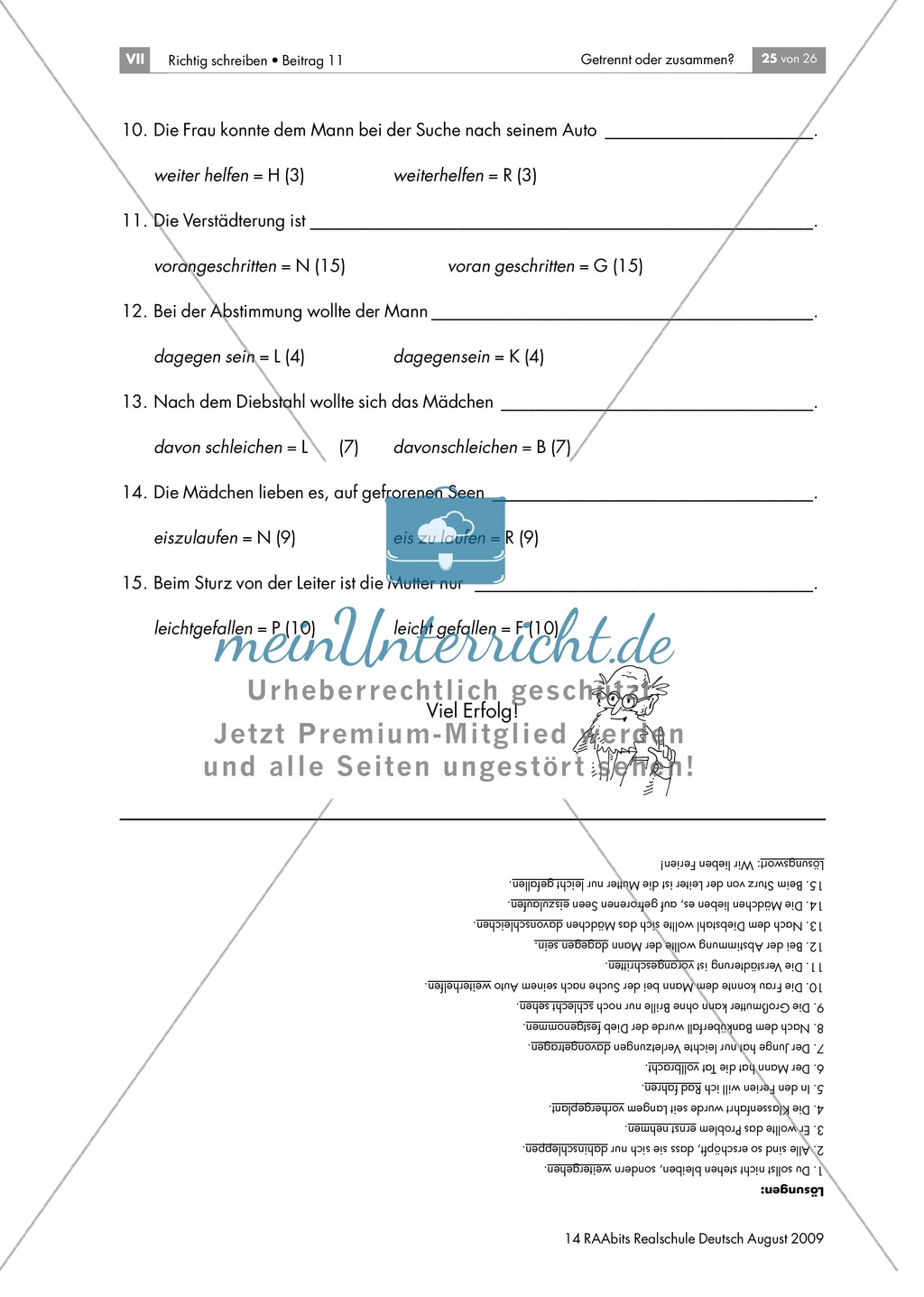Selbstkontrolle: Getrennt- und Zusammenschreibung: Lückentext + Hinweise: Material einzeln Preview 2