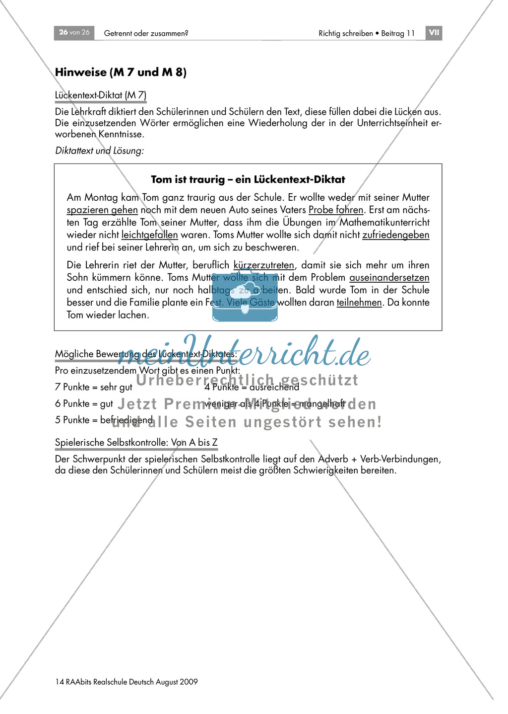 Selbstkontrolle: Getrennt- und Zusammenschreibung: Lückentext + Hinweise: Material einzeln Preview 3