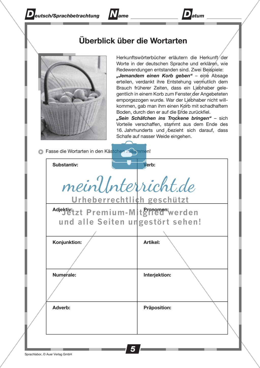Wortarten: Übung + Lösung Preview 1