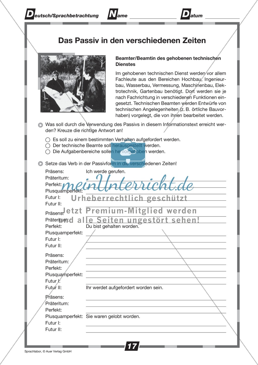 Das Passiv in den verschiedenen Zeiten: Übungen + Lösungen Preview 1