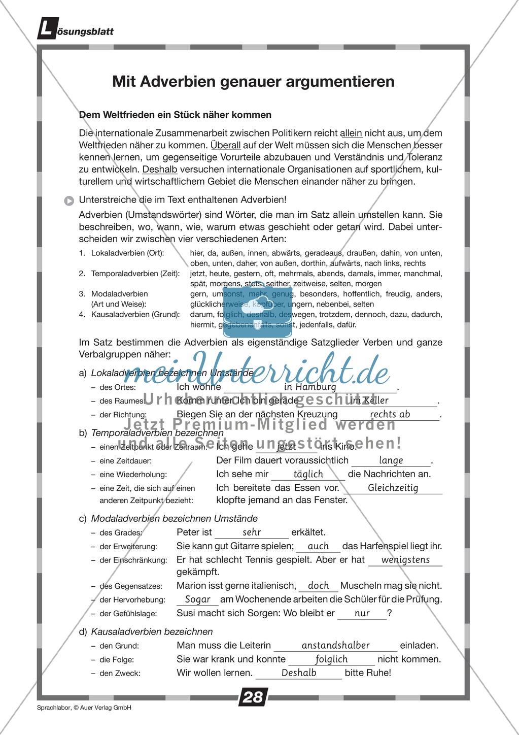Mit Adverbien genauer argumentieren: Übungen + Lösungen Preview 2