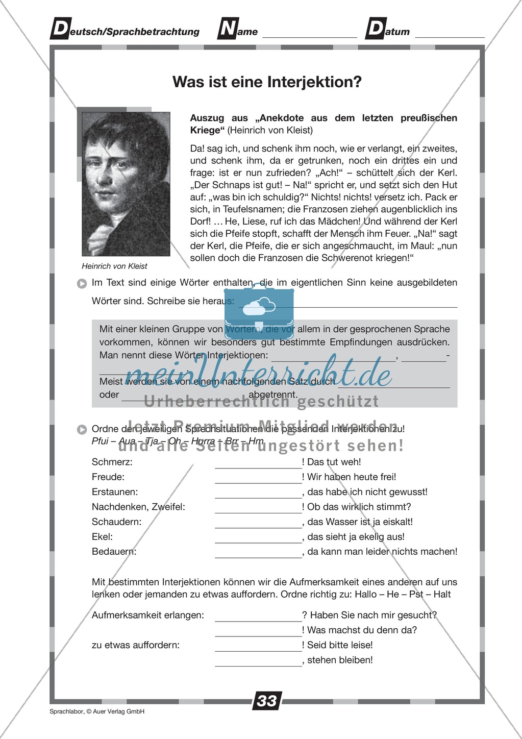 Interjektionen verwenden: Übungen + Lösungen Preview 1