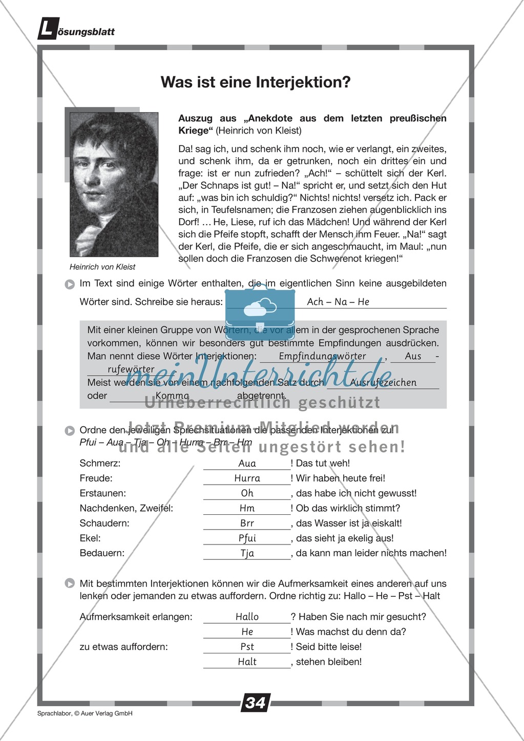 Interjektionen verwenden: Übungen + Lösungen Preview 2