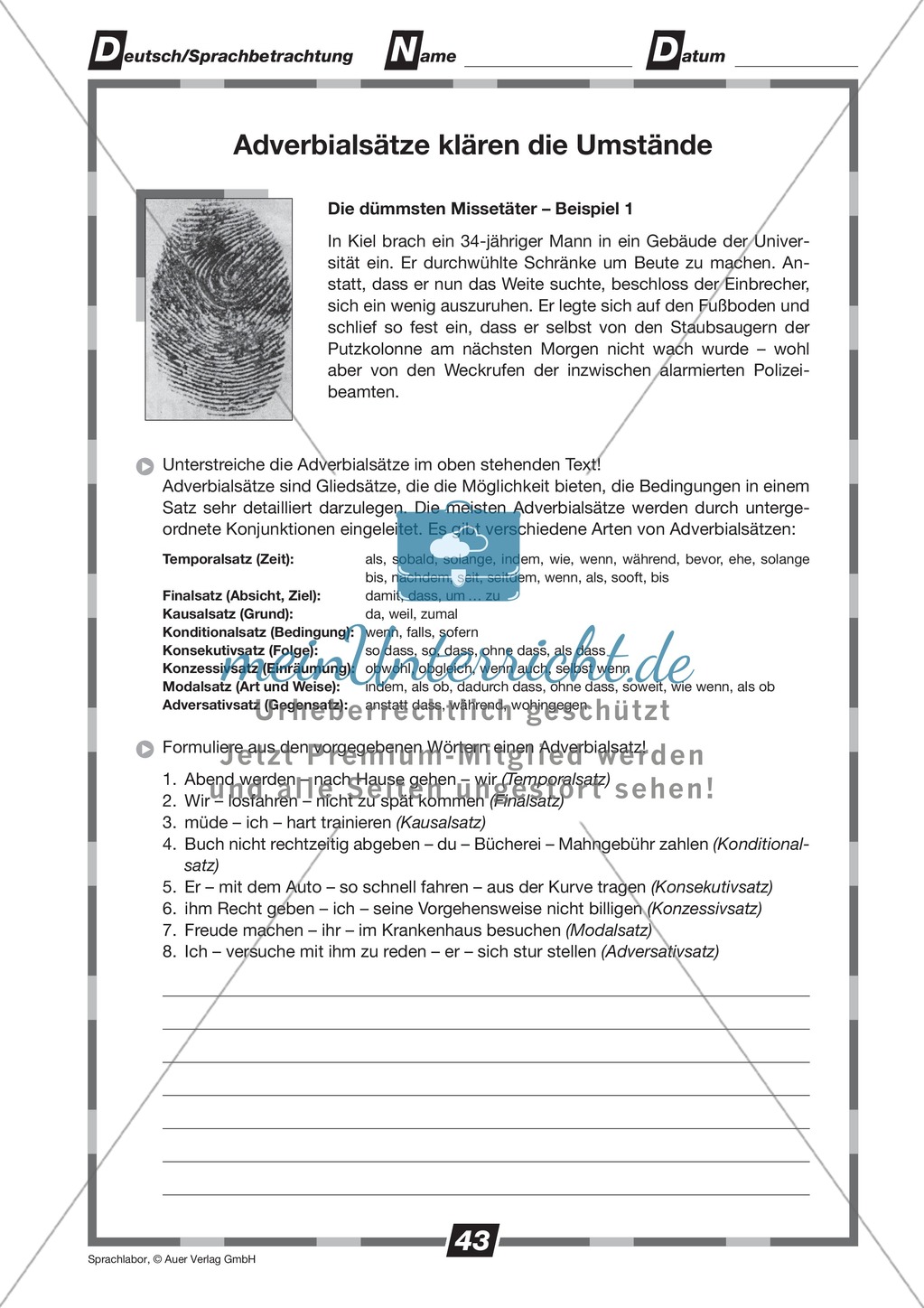 Adverbialsätze verwenden: Übungen + Lösungen Preview 1