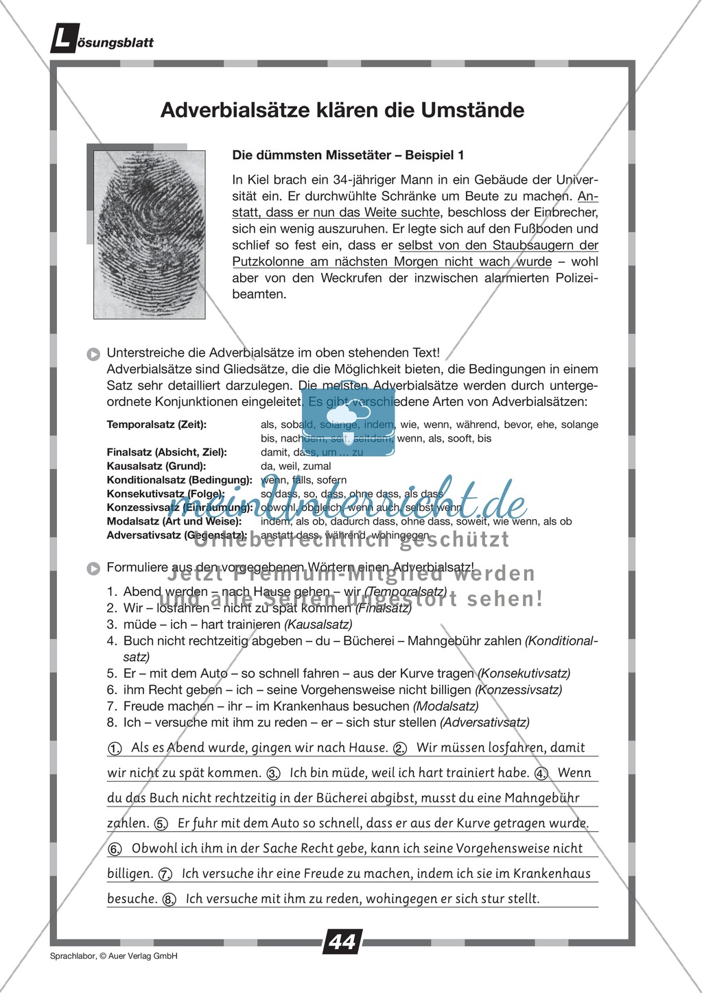 Adverbialsätze verwenden: Übungen + Lösungen Preview 2
