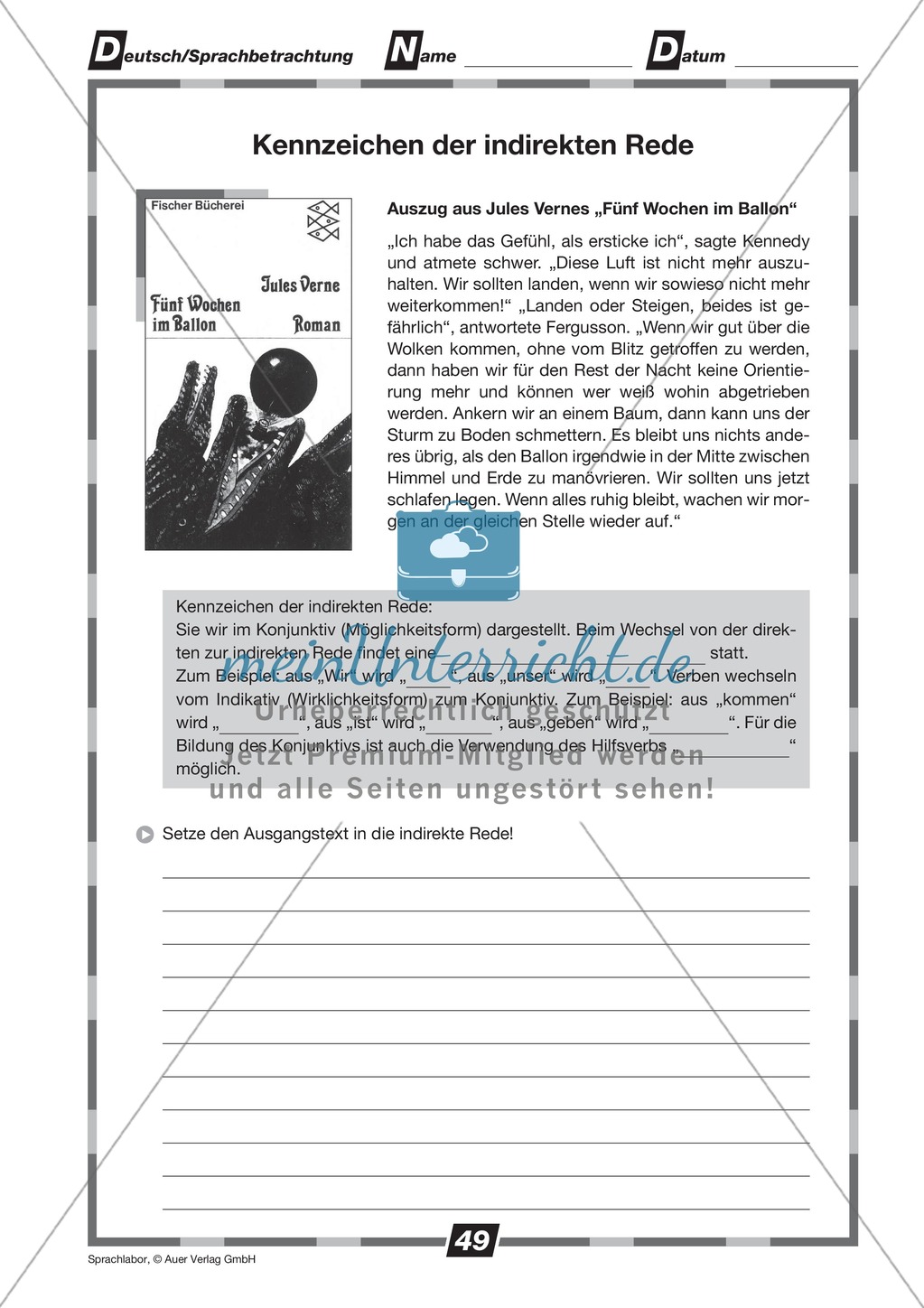 Kennzeichen der indirekten Rede: Übung + Lösung Preview 1