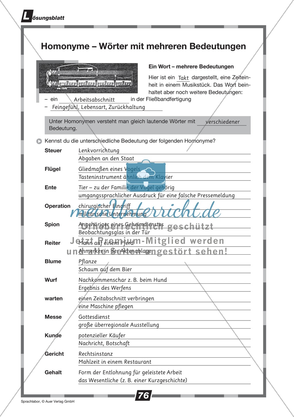 Homonyme verwenden: Übung + Lösung Preview 2
