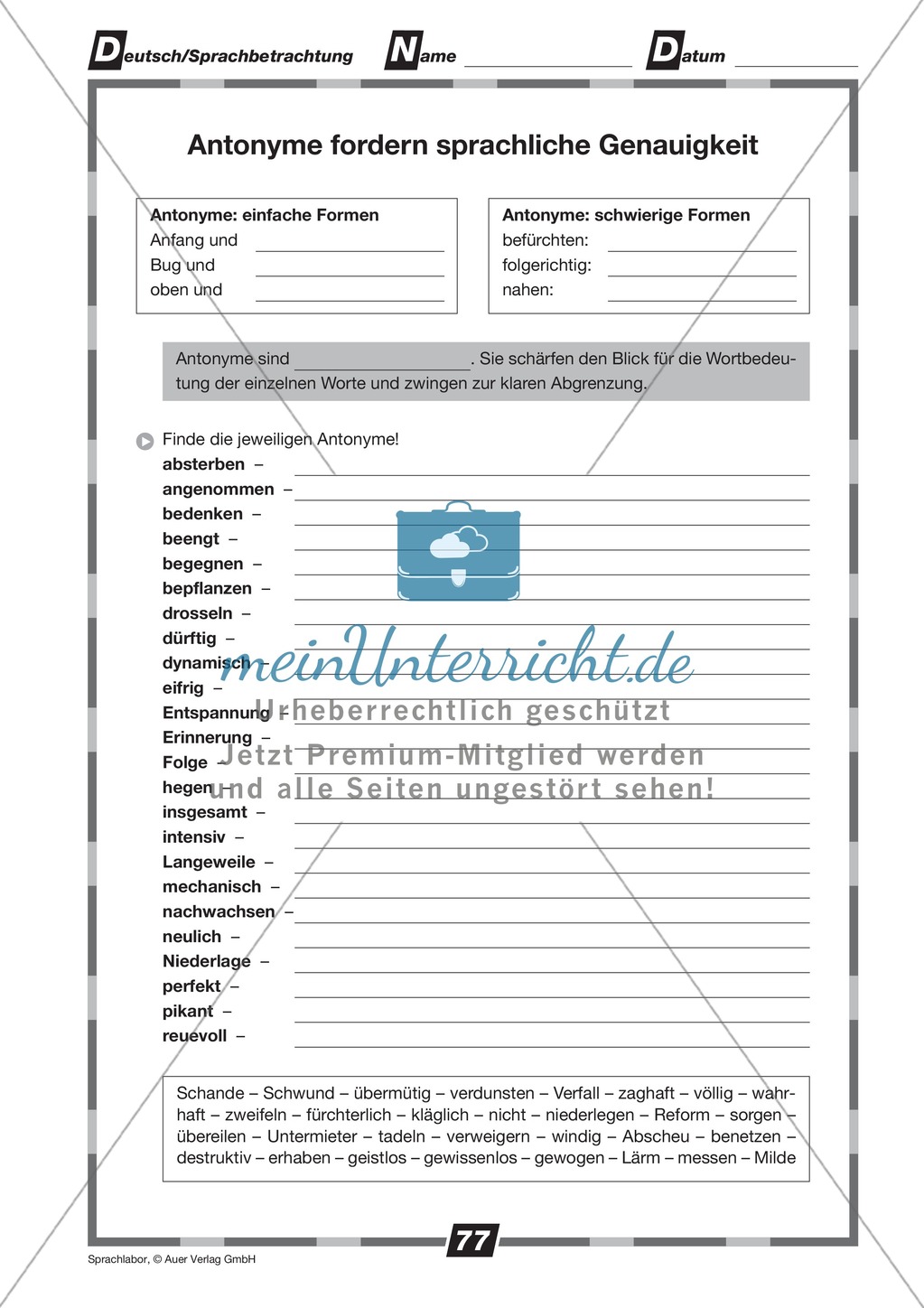 Antonyme verwenden: Übung + Lösung Preview 1