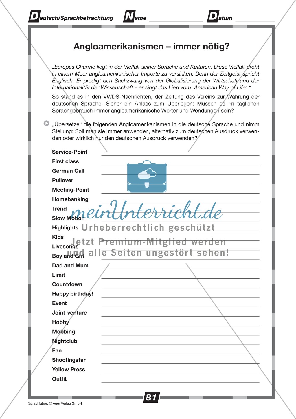 Angloamerikanismen ersetzen: Übung + Lösung Preview 1