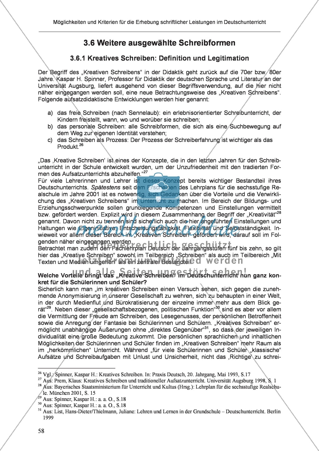 Möglichkeiten und Kriterien für die Erhebung schriftlicher Leistungen im Deutschunterricht: Weitere ausgewählte Schreibformen - Kreatives Schreiben Preview 1