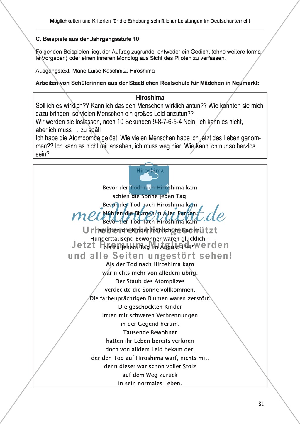 Möglichkeiten und Kriterien für die Erhebung schriftlicher Leistungen im Deutschunterricht: Weitere ausgewählte Schreibformen - Kreatives Schreiben Preview 24