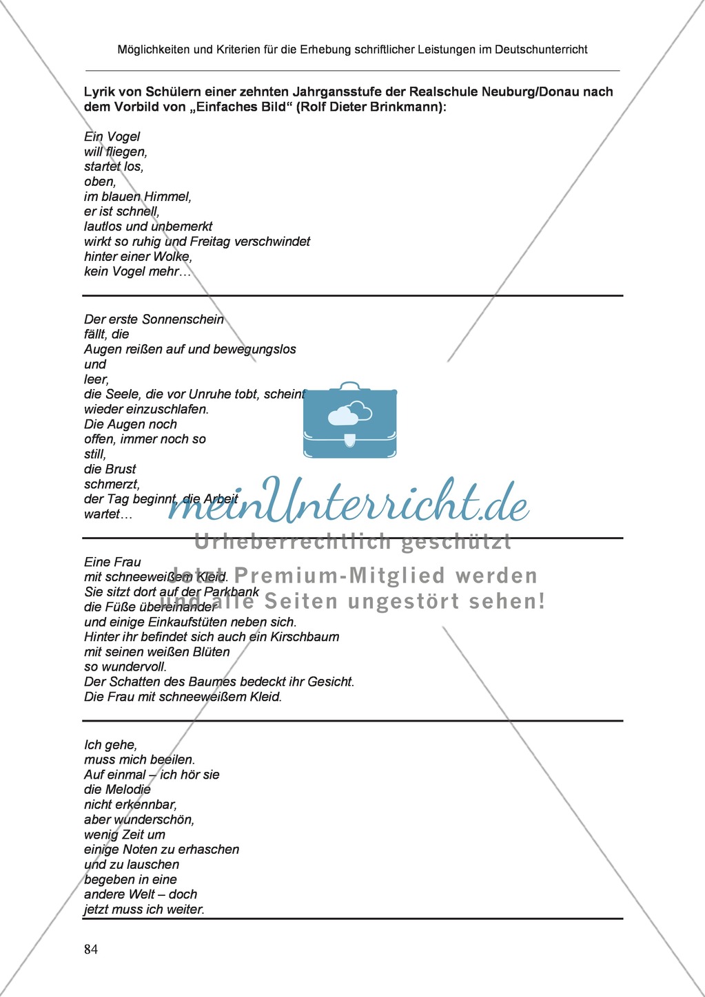 Möglichkeiten und Kriterien für die Erhebung schriftlicher Leistungen im Deutschunterricht: Weitere ausgewählte Schreibformen - Kreatives Schreiben Preview 27