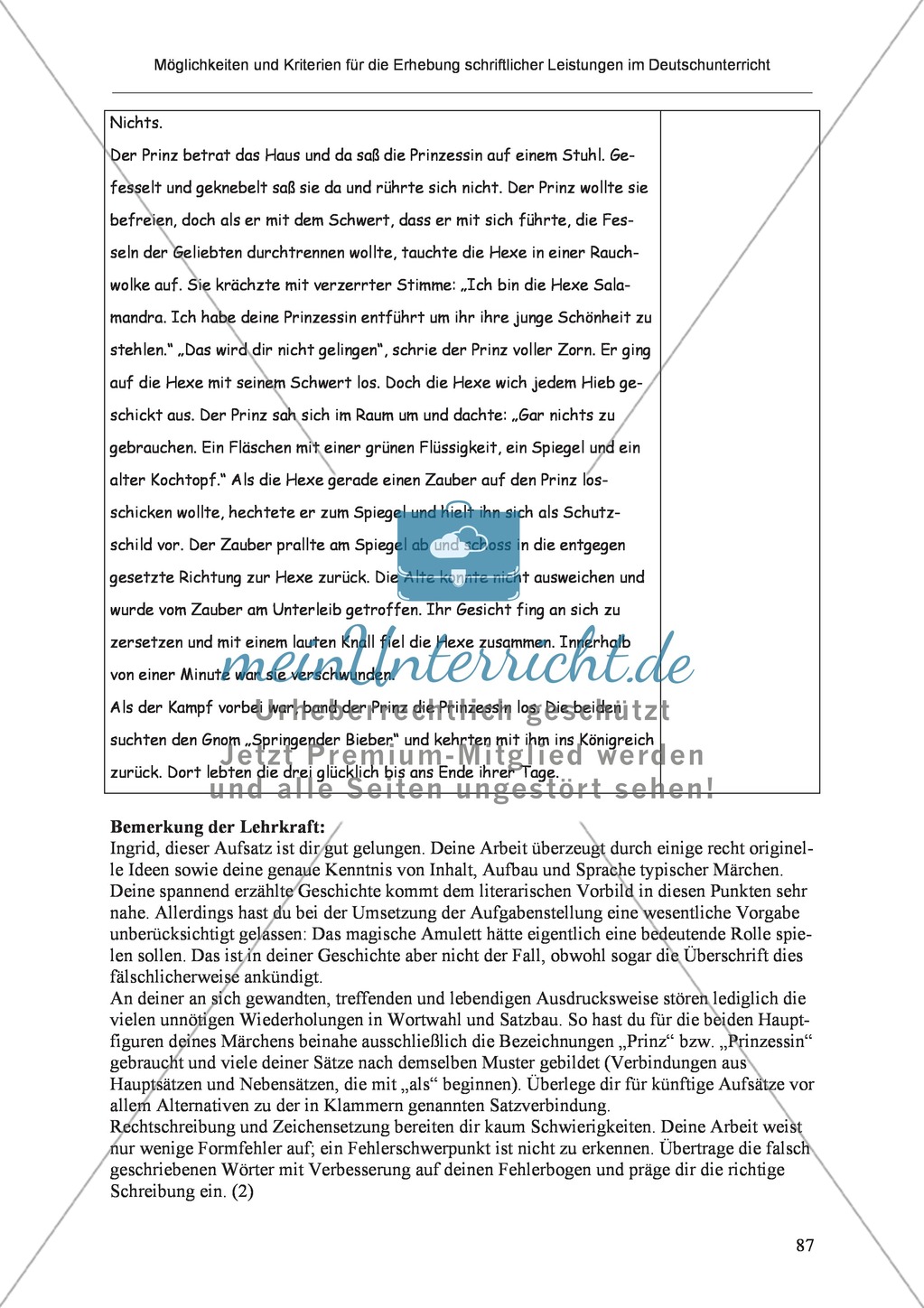 Möglichkeiten und Kriterien für die Erhebung schriftlicher Leistungen im Deutschunterricht: Weitere ausgewählte Schreibformen - Kreatives Schreiben Preview 30
