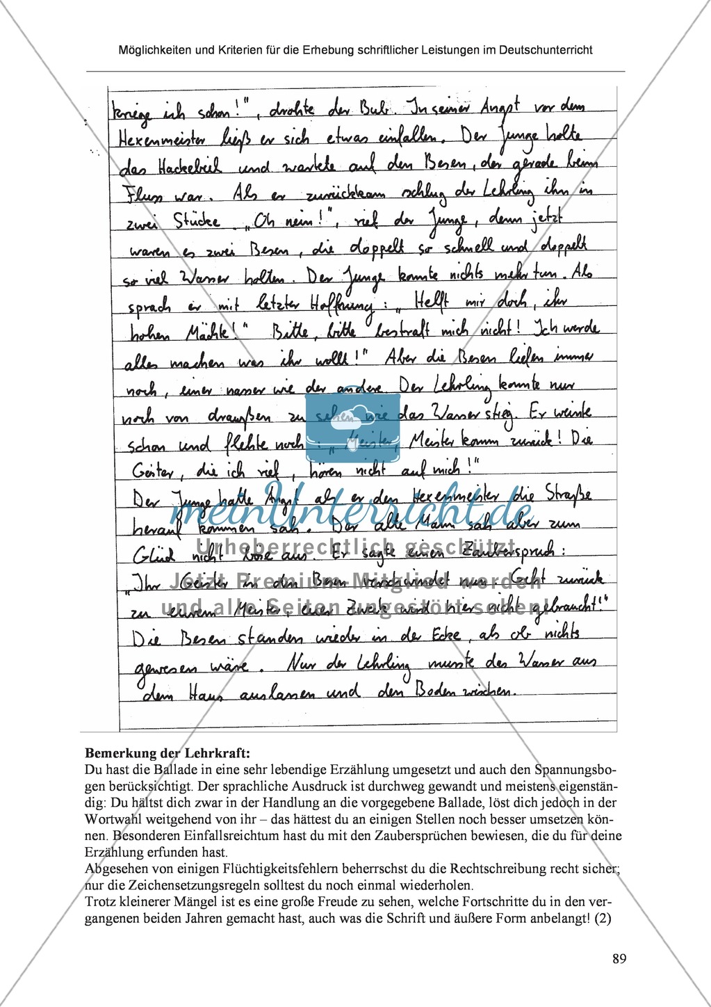 Möglichkeiten und Kriterien für die Erhebung schriftlicher Leistungen im Deutschunterricht: Weitere ausgewählte Schreibformen - Kreatives Schreiben Preview 32