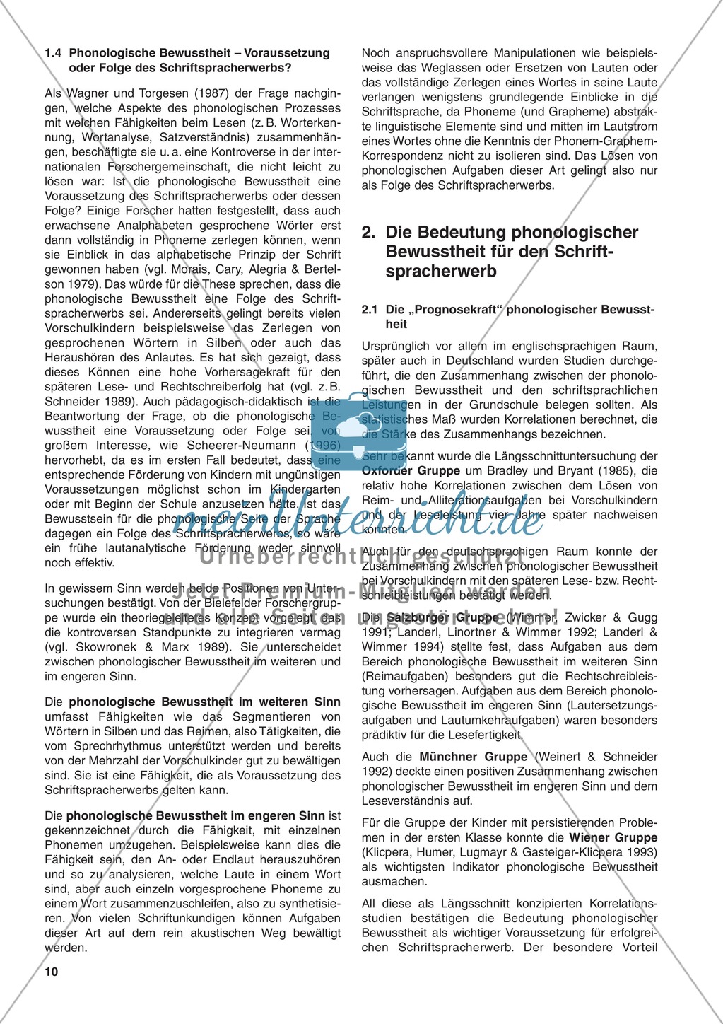 DIe Bedeutung phonologischer Bewusstheit für den Schriftspracherwerb: Informationstext Preview 1