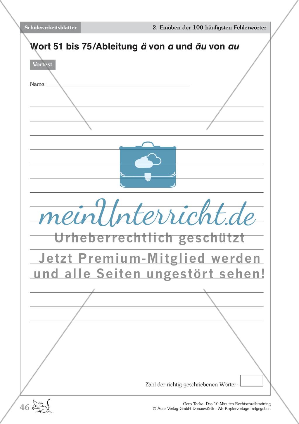 Einüben der 100 häufigsten Fehlerwörter - Wort 51 bis 75: Vortest + Erläuterung Preview 1