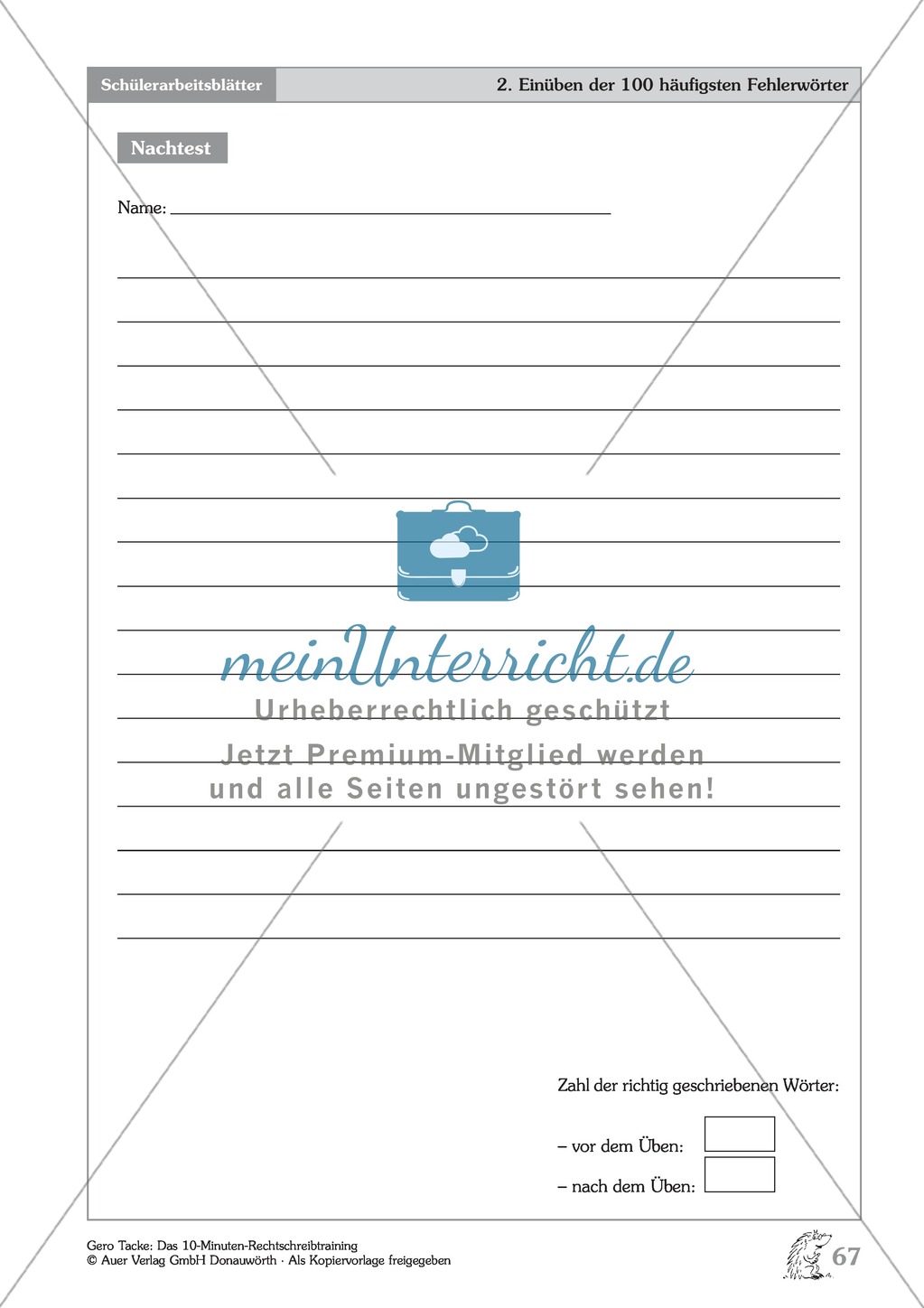 Einüben der 100 häufigsten Fehlerwörter: Nachtest + Erläuterung Preview 1