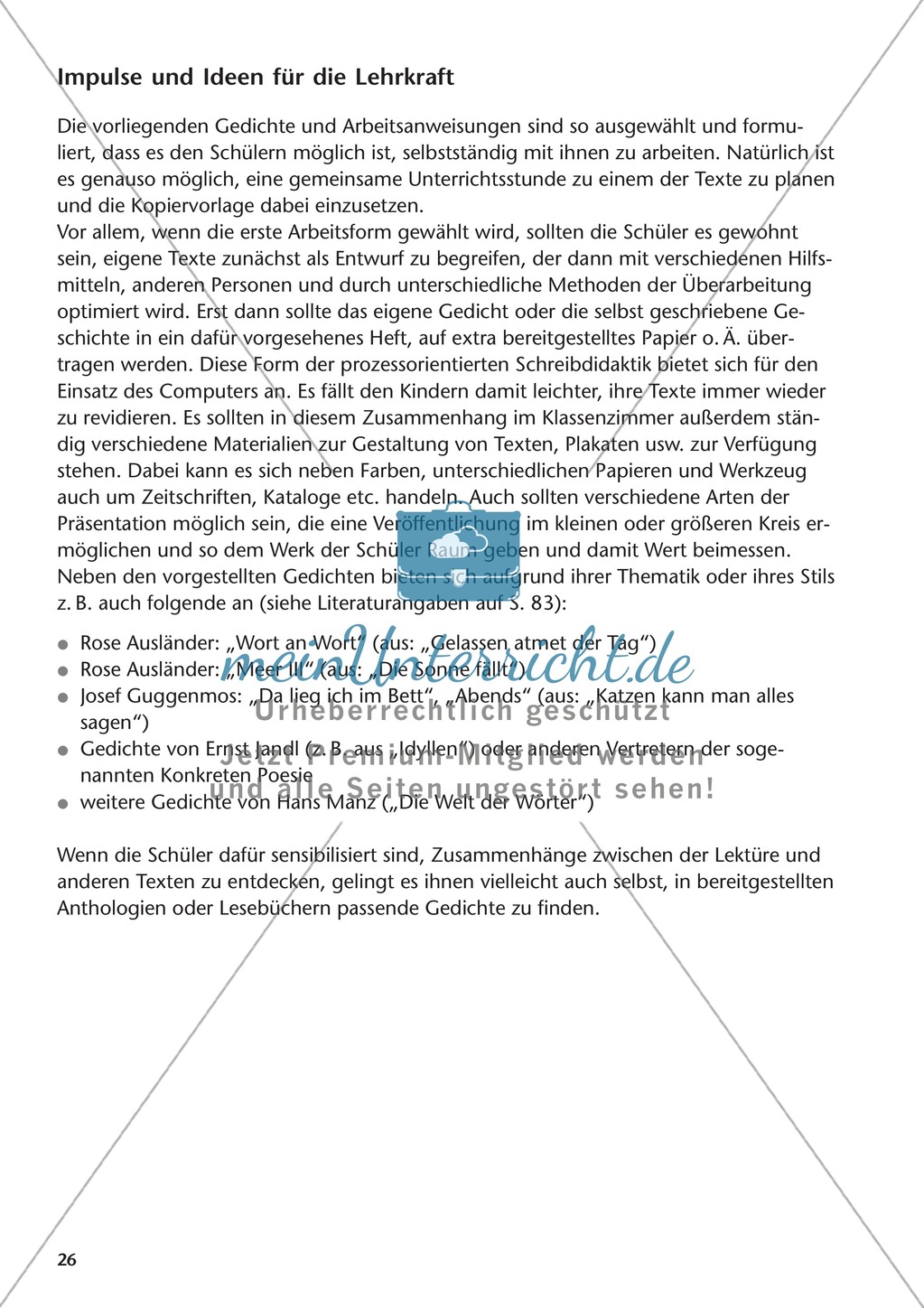 Didaktische Vorbemerkungen und Impulse zur Behandlung von Gedichten im Zusammenhang mit dem Roman