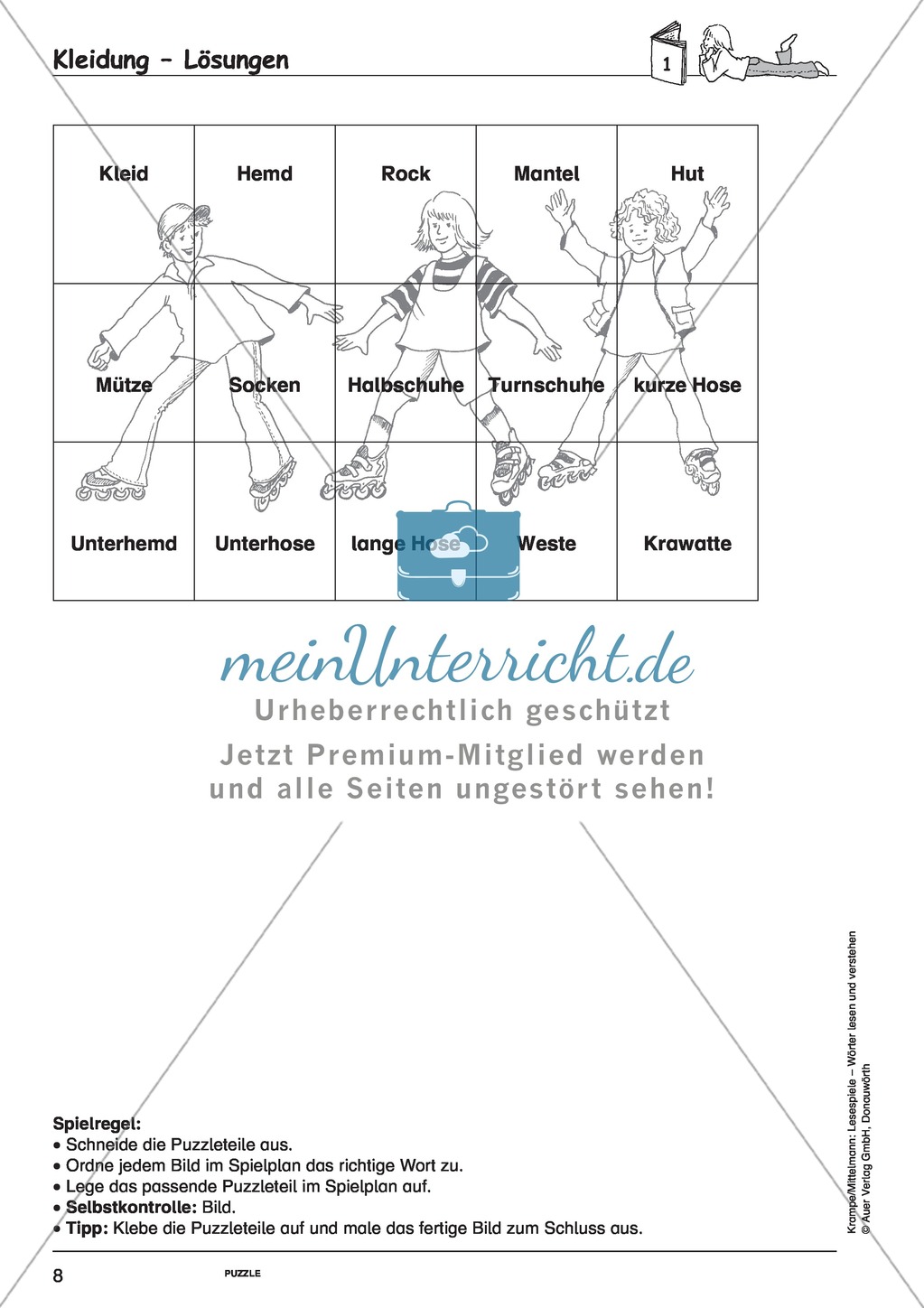 Einzelwörter mit Bild: Spielkarten + Lösung Preview 2