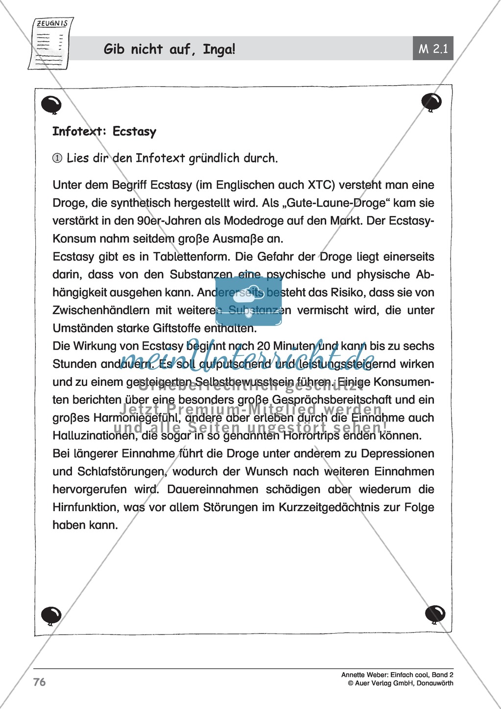 Infotext über Ecstasy + Fremdwörter definieren: Lesetext + Aufgabe Preview 1