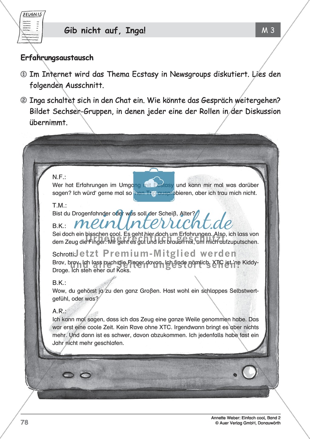 Erfahrungsaustausch zum Thema Drogenkonsum im Internet: Arbeitsblatt Preview 1