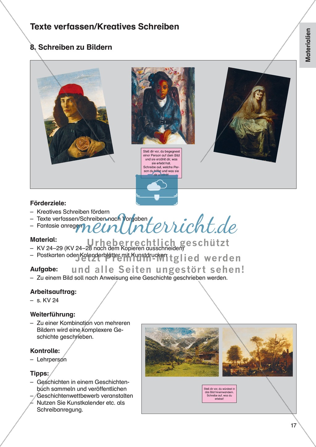 Texte verfassen/Kreatives Schreiben - Schreiben zu Bildern: Erläuterung + Übungen Preview 1