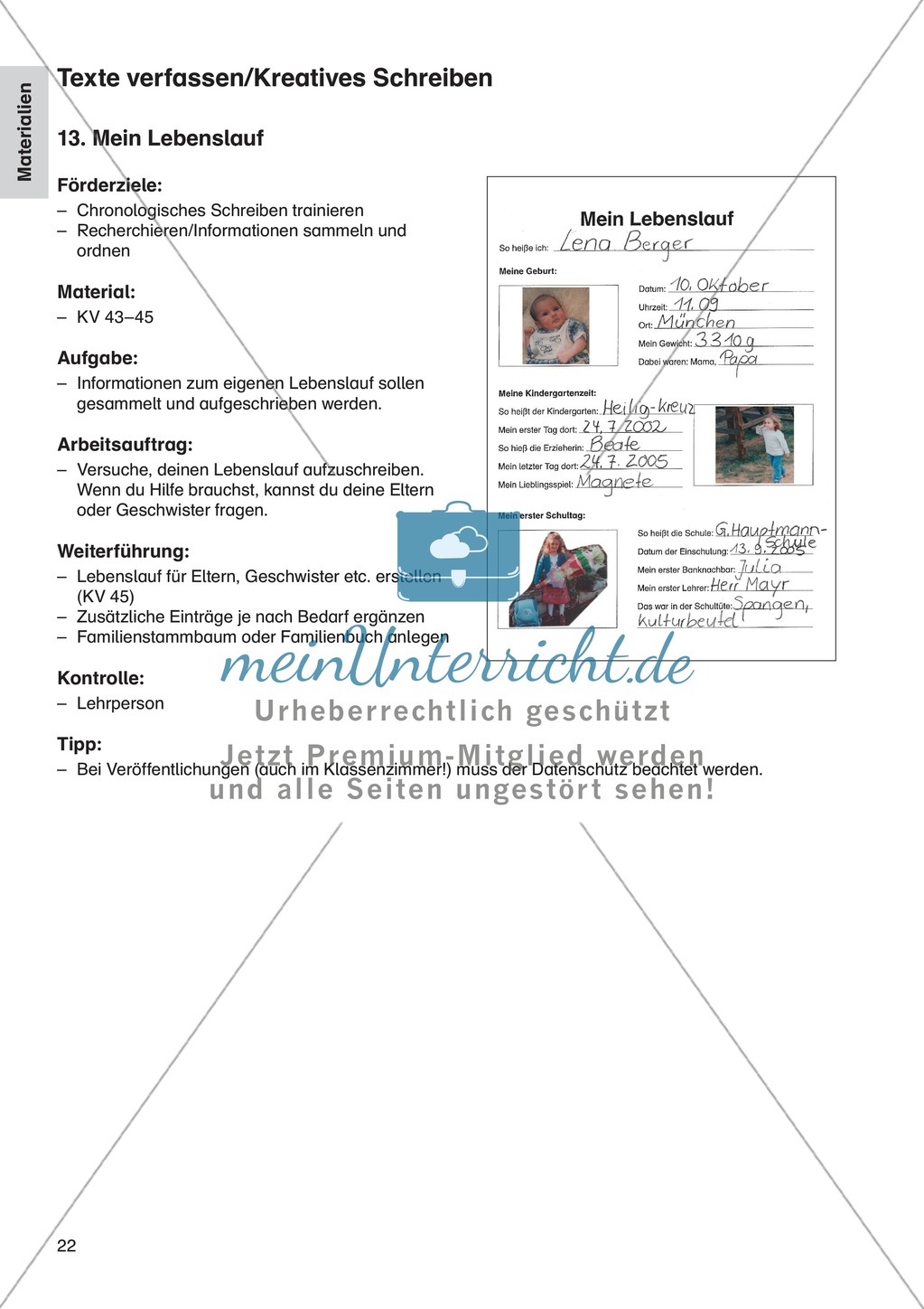 Texte verfassen/Kreatives Schreiben - Mein Lebenslauf: Erläuterung + Übungen Preview 1