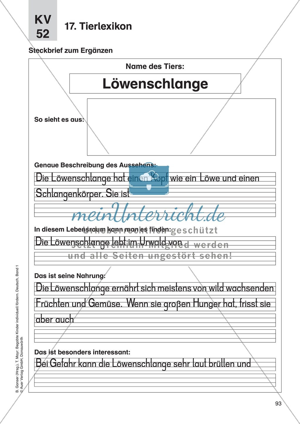 Texte verfassen/Kreatives Schreiben - Tierlexikon: Erläuterung + Übungen Preview 2