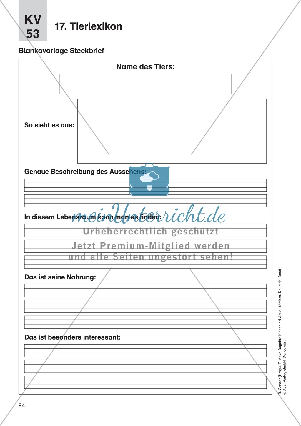 Texte verfassen/Kreatives Schreiben - Tierlexikon: Erläuterung + Übungen Preview 3