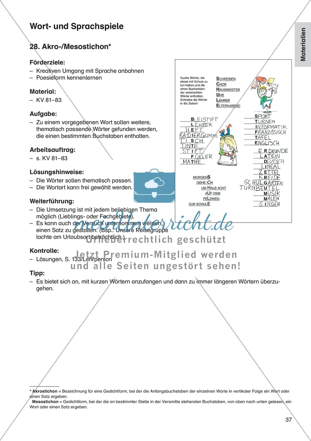 Wort- und Sprachspiele - Akro-/Mesostichon: Erläuterung + Übungen Preview 1