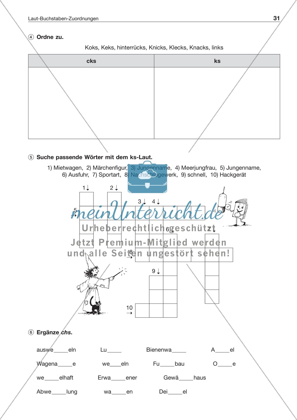 Laut-Buchstaben-Zuordnung: Wörter mit ks-Laut: Arbeitsblatt + Lösung Preview 2