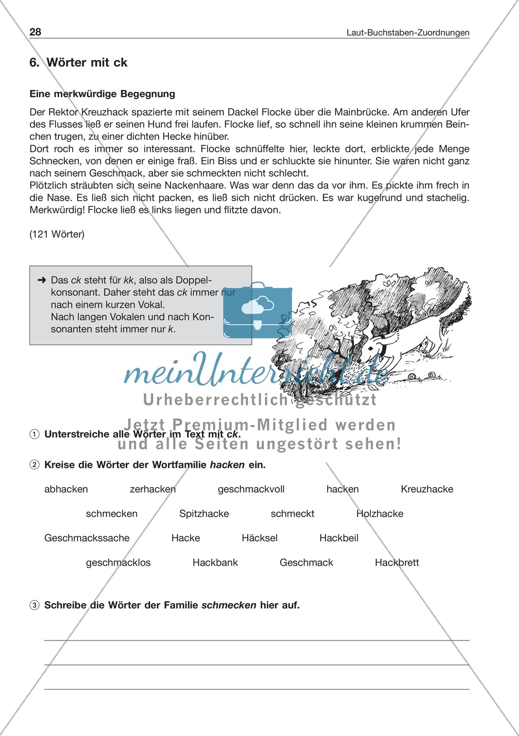 Laut-Buchstaben-Zuordnung: Wörter mit ck: Arbeitsblatt + Lösung Preview 1