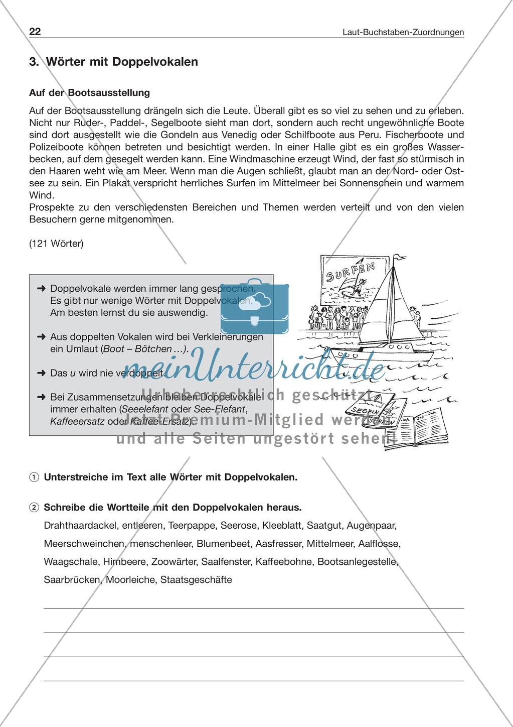 Laut-Buchstaben-Zuordnung: Wörter mit Doppelvokalen: Arbeitsblatt + Lösung Preview 1