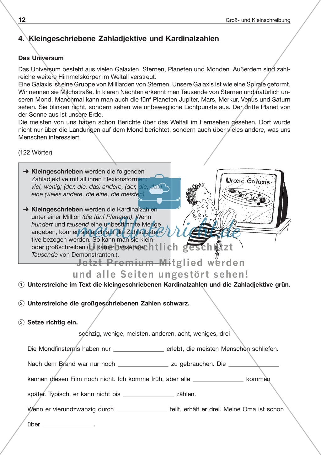 Groß- und Kleinschreibung: Zahladjektive + Kardinalzahlen: Arbeitsblatt + Lösung Preview 1