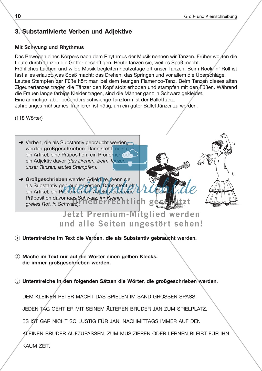 Groß- und Kleinschreibung: Substantivierte Verben + Adjektive: Arbeitsblatt + Lösung Preview 1