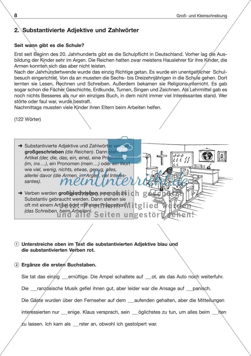 Groß- und Kleinschreibung: Substantivierte Adjektive + Zahlwörter: Arbeitsblatt + Lösung Preview 1
