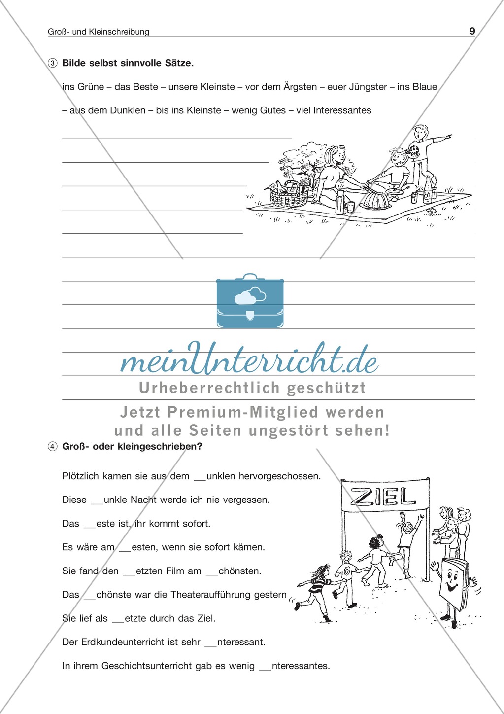 Groß- und Kleinschreibung: Substantivierte Adjektive + Zahlwörter: Arbeitsblatt + Lösung Preview 2