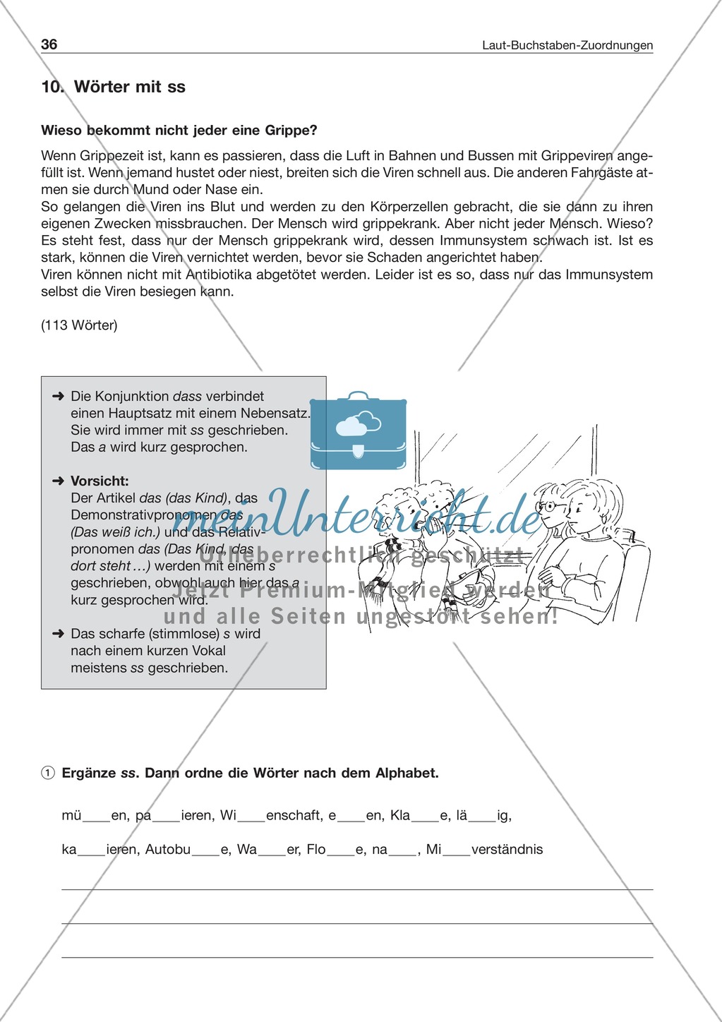 Laut-Buchstaben-Zuordnung: Wörter mit ss: Arbeitsblatt + Lösung Preview 1