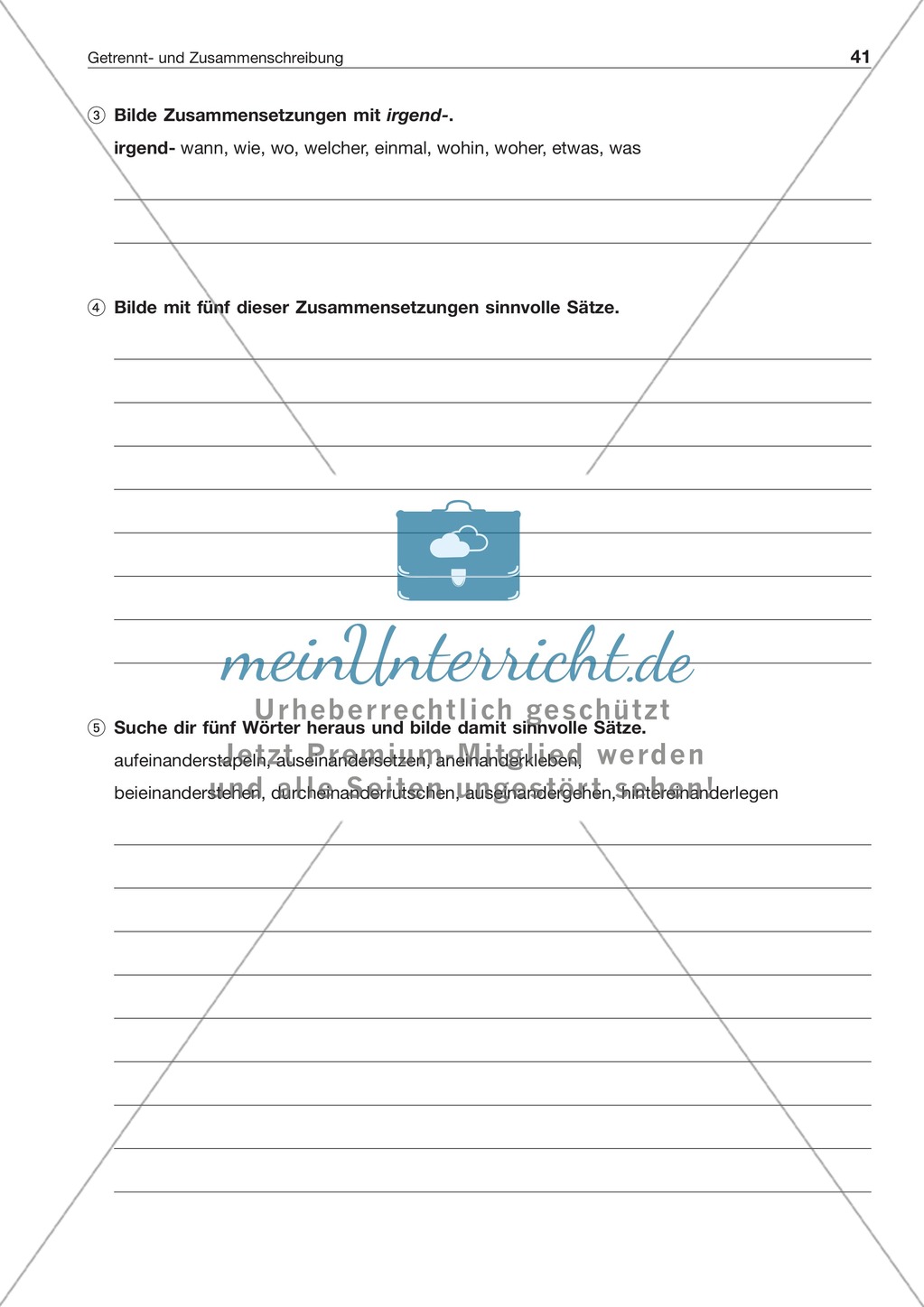 Getrennt- und Zusammenschreibung bei Verbindungen mit irgend- und -einander: Arbeitsblatt + Lösung Preview 2