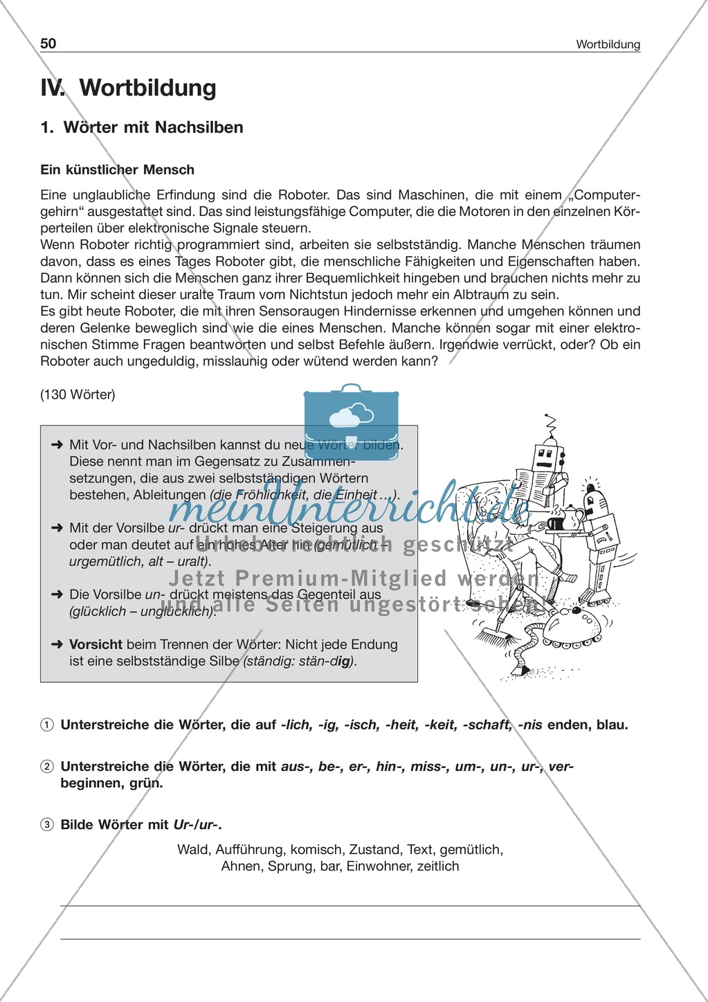 Wortbildung - Wörter mit Vor- und Nachsilben: Arbeitsblatt + Lösung Preview 1