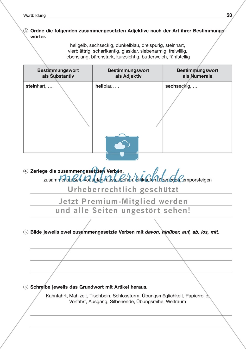 Wortbildung - Zusammengesetzte Wörter: Arbeitsblatt + Lösung Preview 2