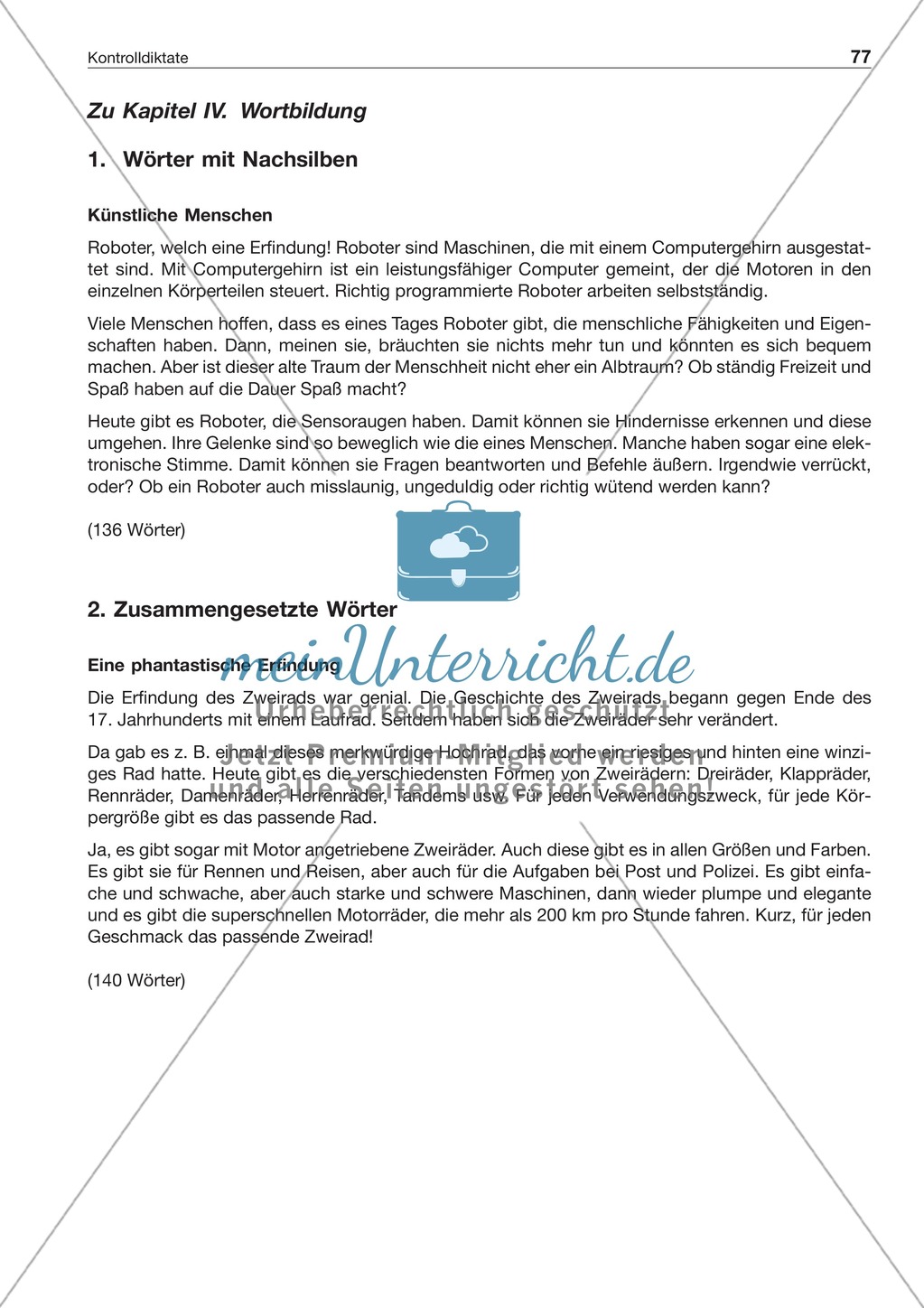 Wortbildung: Kontrolldiktate Preview 1