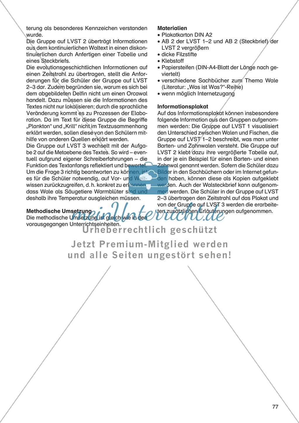 Lesekompetenz - Thema Wale: Didaktische Hinweise Lesetext ...