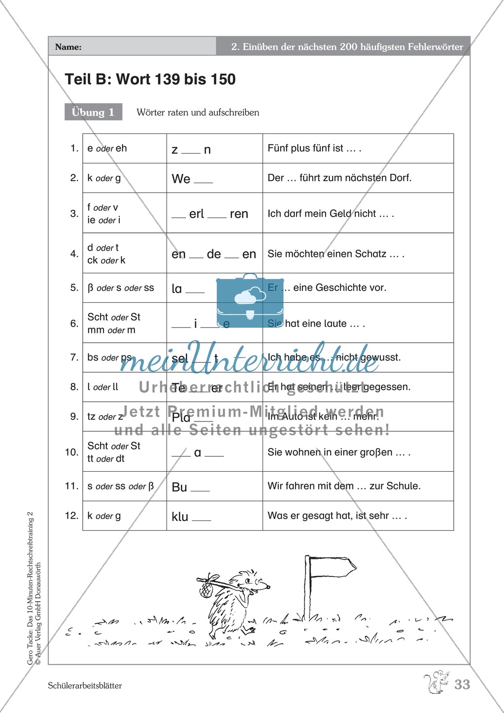 Einüben der 200 häufigsten Fehlerwörter - Wort 139-150: Arbeitsblätter + Erläuterung Preview 1