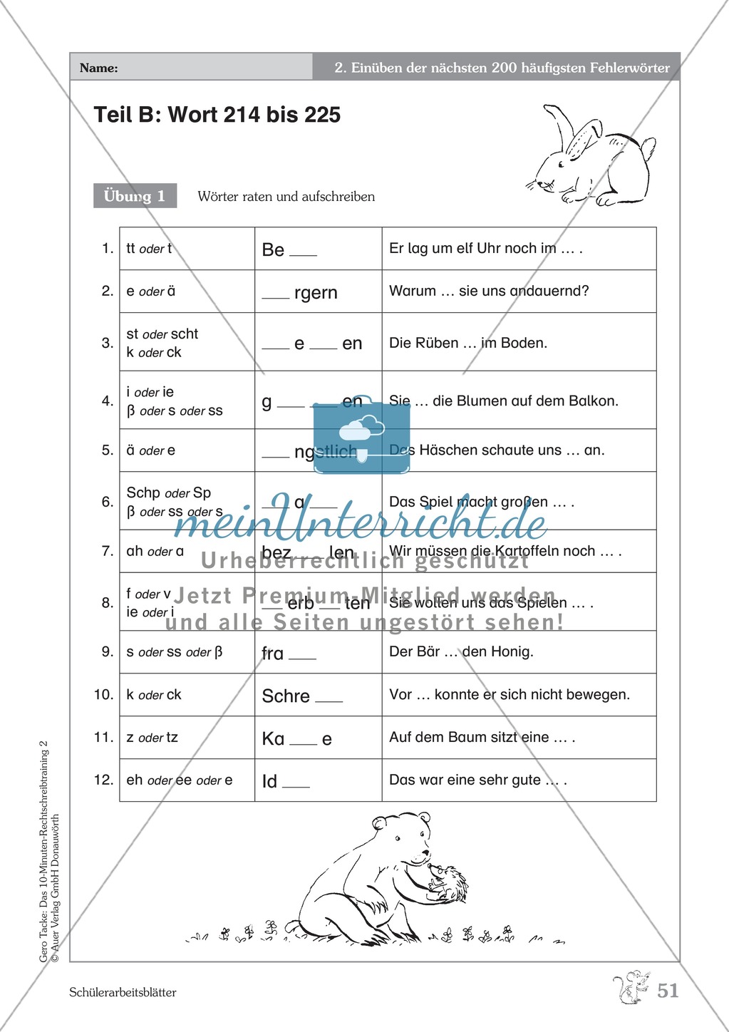 Einüben der 200 häufigsten Fehlerwörter - Wort 214-225: Arbeitsblätter + Erläuterung Preview 1