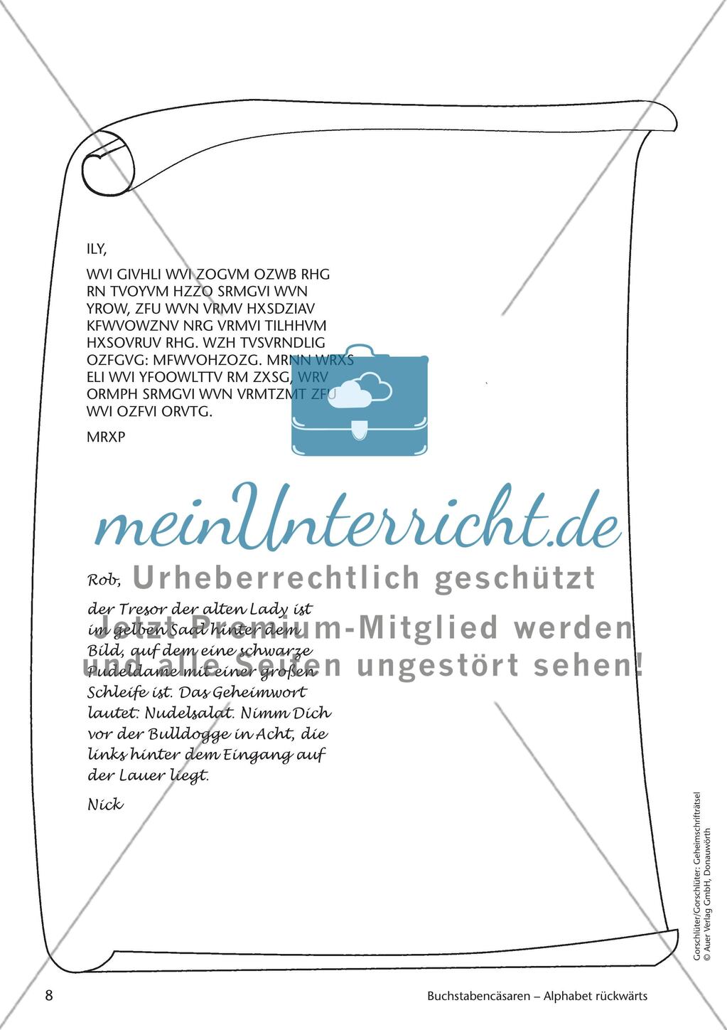Geheimschrift Alphabet rückwärts: Übungen Preview 2